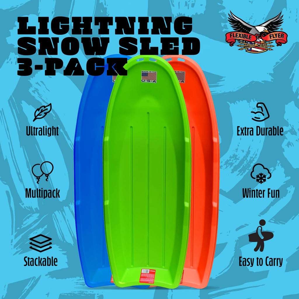 48 Inch Toboggan Style Plastic Snow Sled 3-Pack O648569