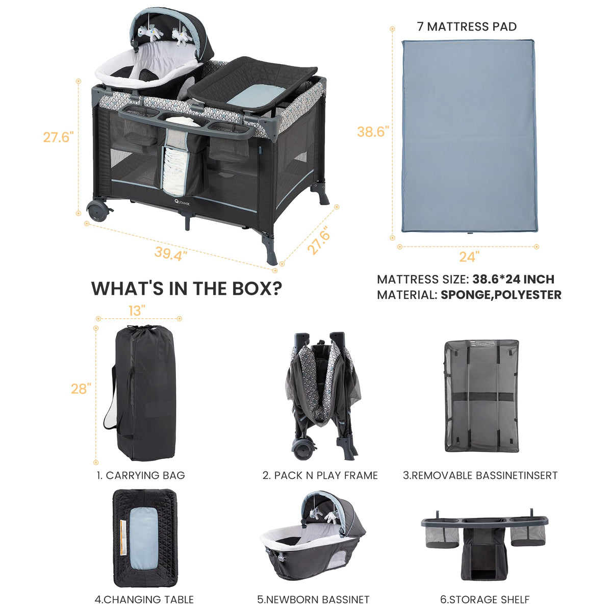 5 in 1 Foldable Baby Crib Playpen O95593