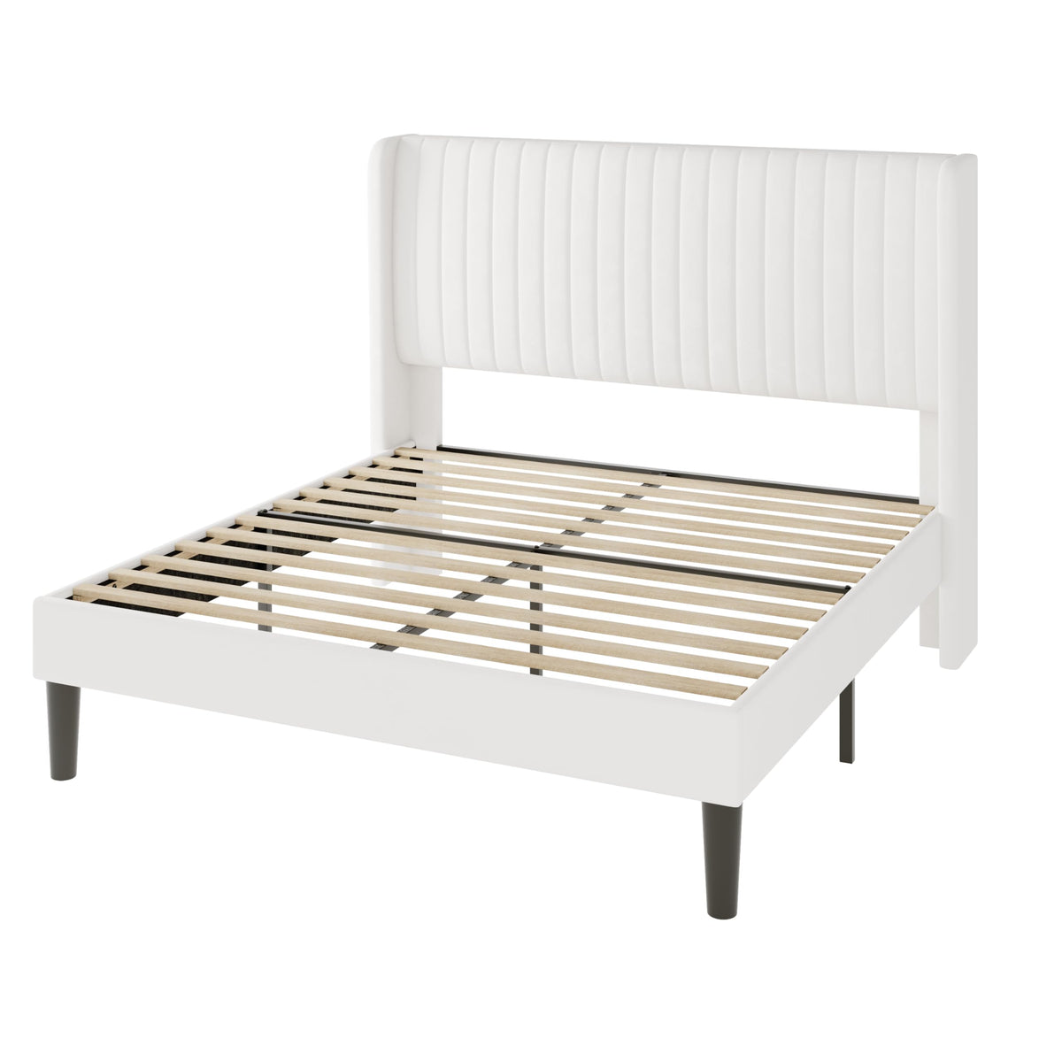 Queen Size White Velvet Upholstered Platform Bed O86166