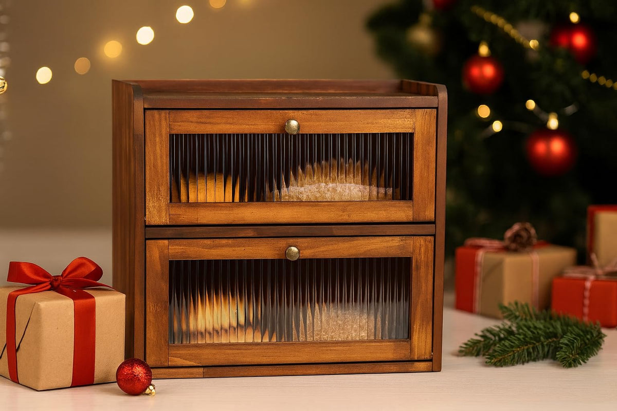 Brown 2 Layer Wooden Bread Box O695109