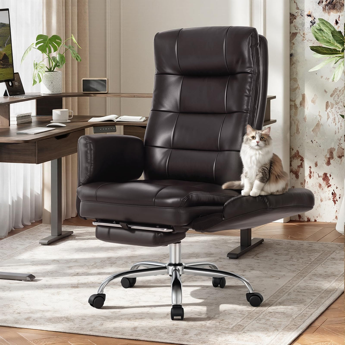 Big and Tall Ergonomic Office Chair with Foot Rest, Brown U3631