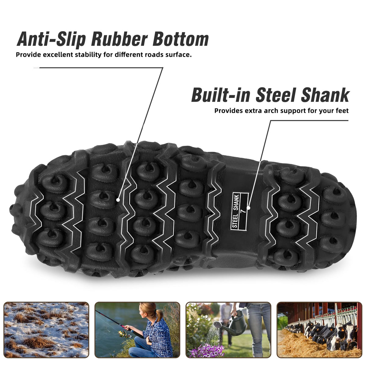 Rubber Boots with Steel Shank, 6mm Neoprene Mid Calf Rain Boots G28135