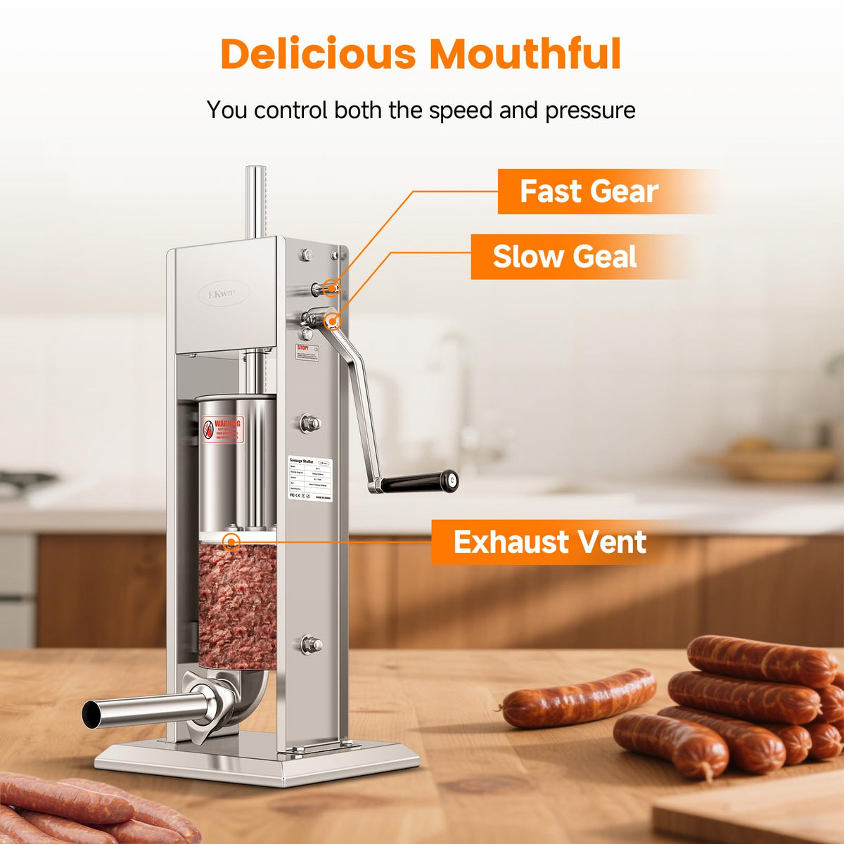 7L Vertical Stainless Steel Sausage Stuffer with 5 Filling Tubes A8877