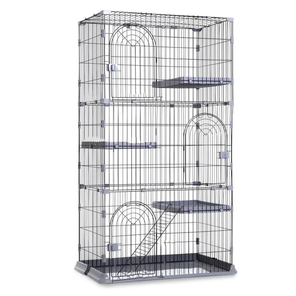 3/4-Tier Wire Cat Cage Playpen Kennel with Hammock and 3 Platforms W918096
