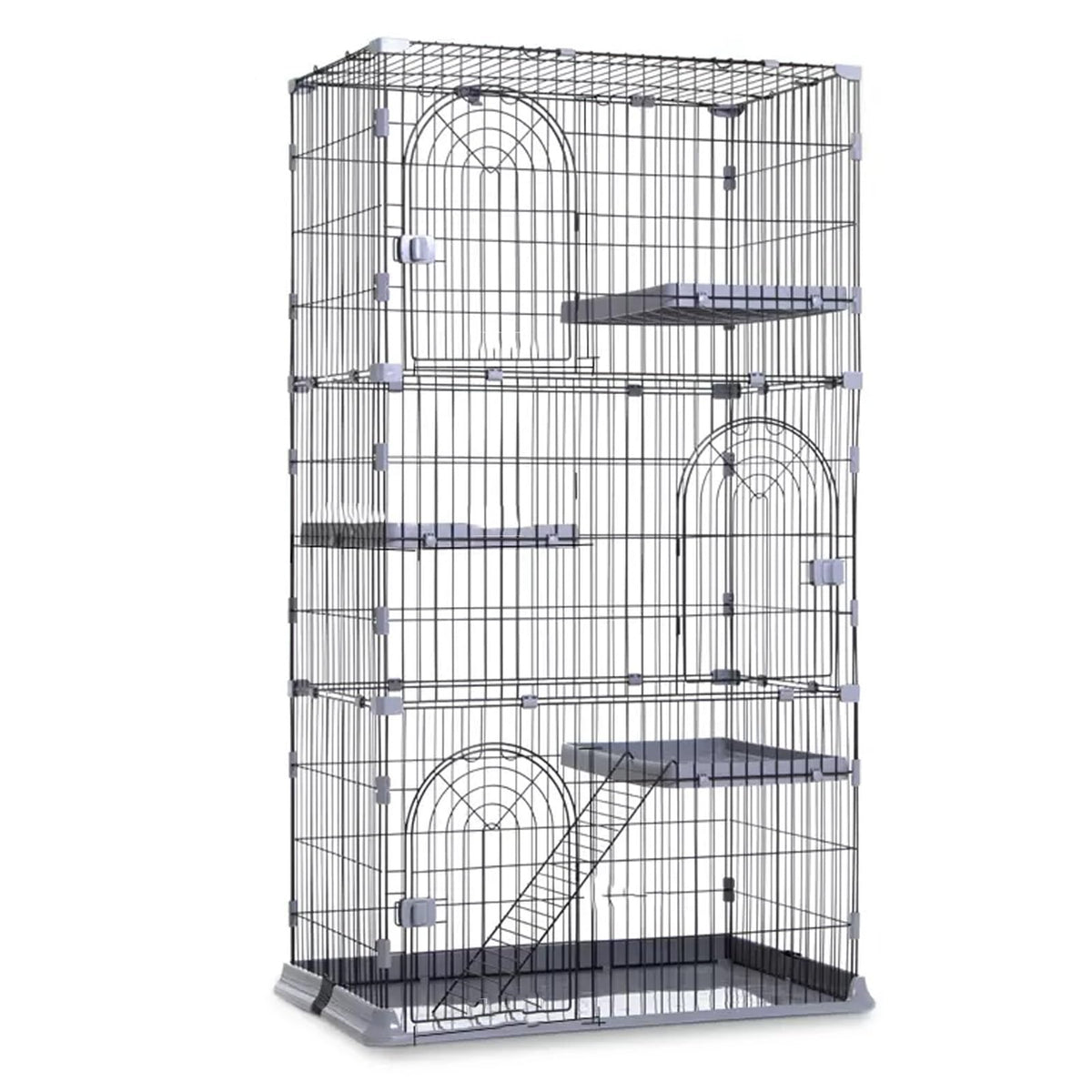 3/4-Tier Wire Cat Cage Playpen Kennel with Hammock and 3 Platforms W918096