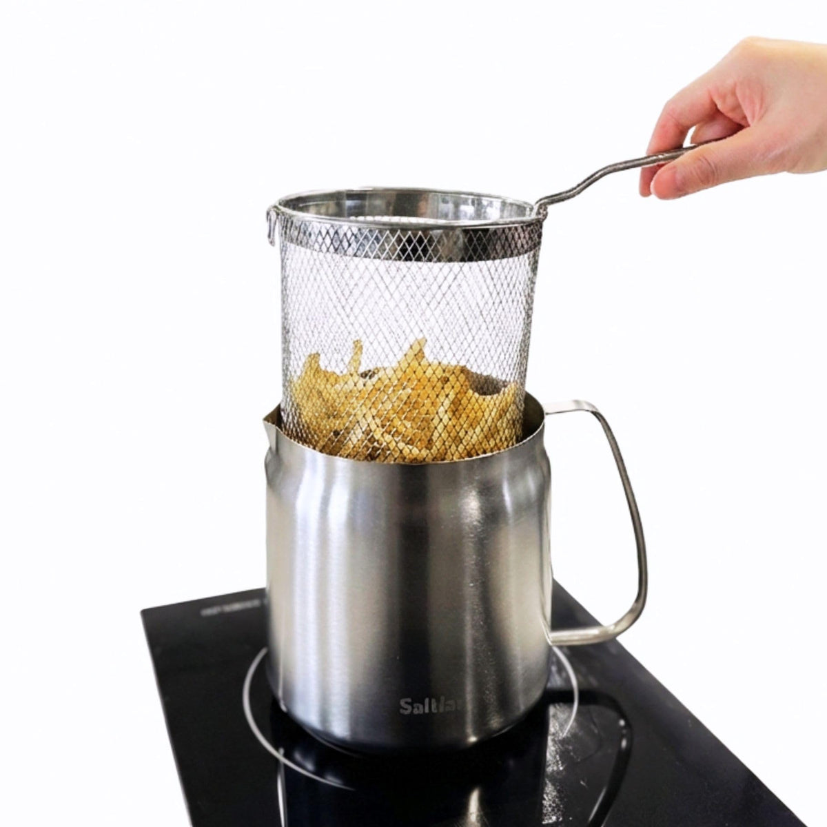 304 Stainless Steel Deep Fryer Pot with Basket and Oil Strainer, 3.5 L Z7190