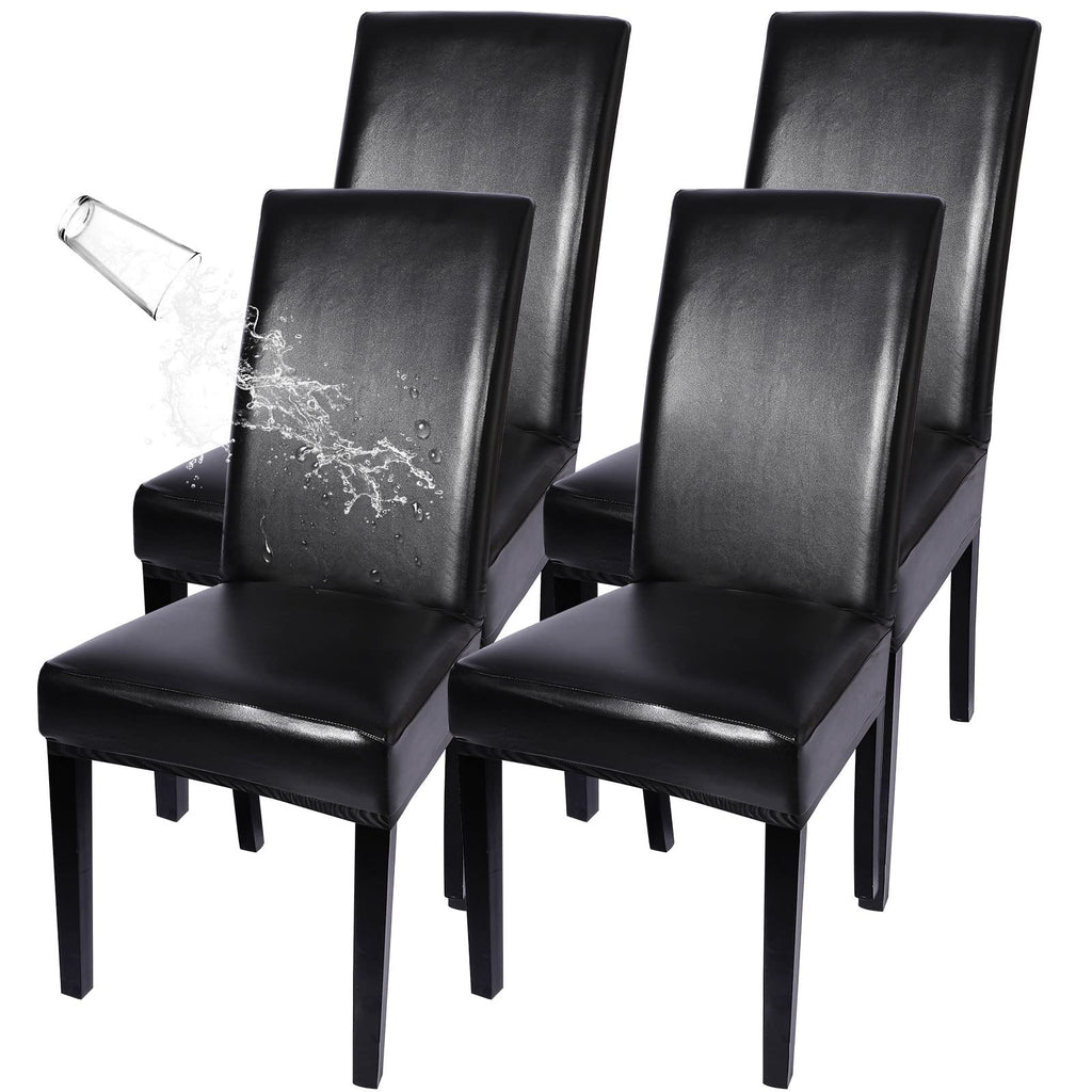 Waterproof PU Leather Dining Chair Covers Set of 4 Black T9832