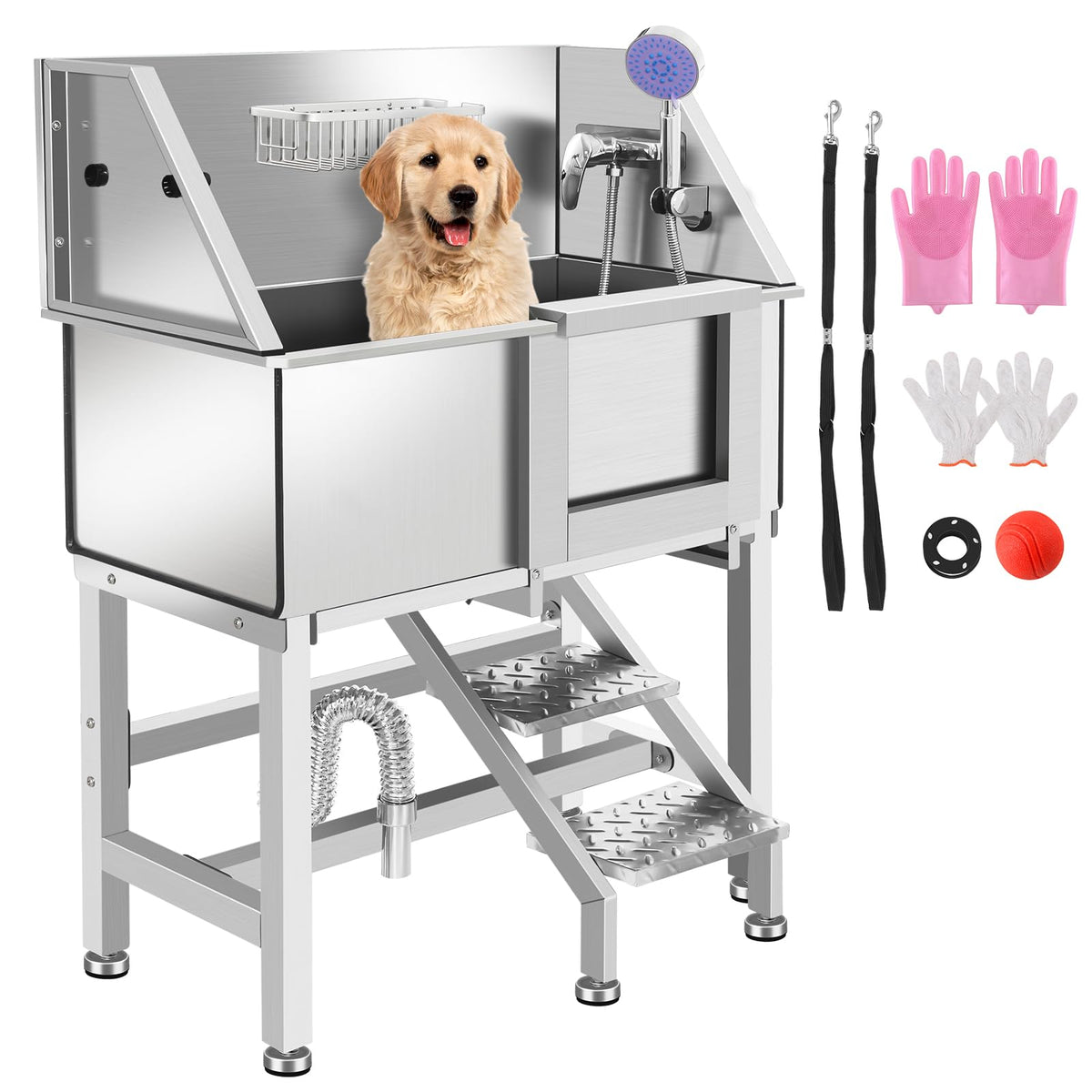 Stainless Steel Dog Washing Station with Stairs E779