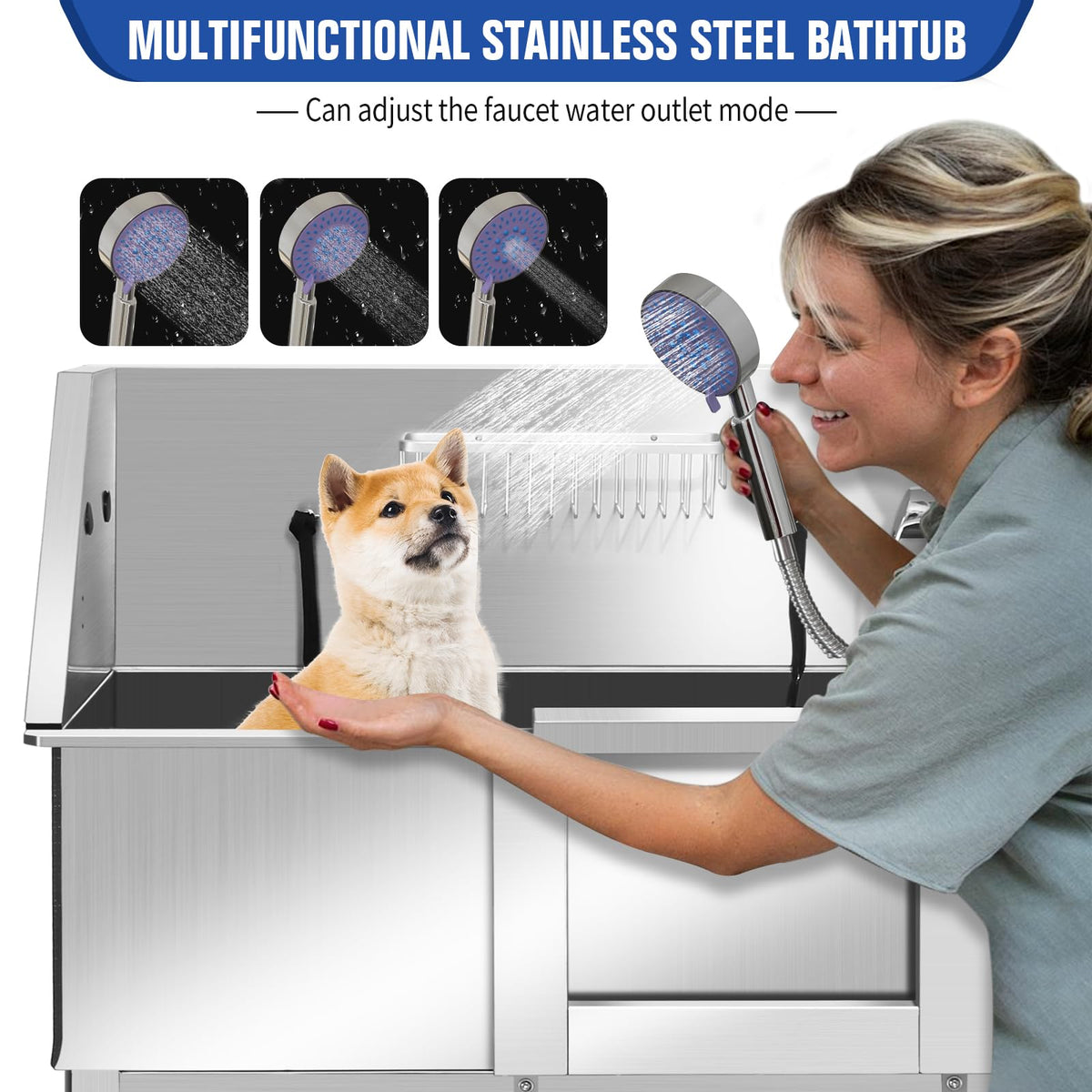 Stainless Steel Dog Washing Station with Stairs E779