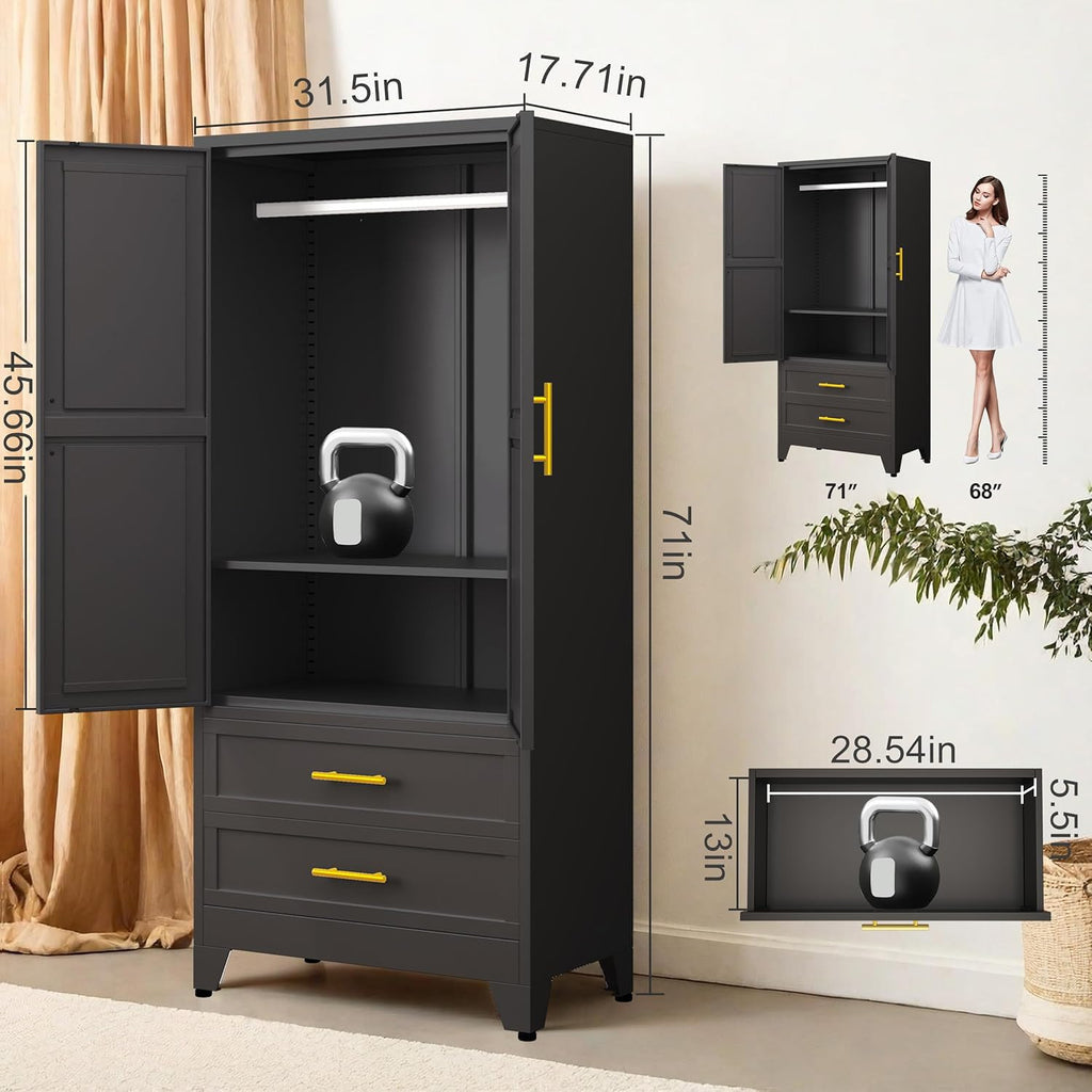 Metal Wardrobe Cabinet with 2 Drawers G354798