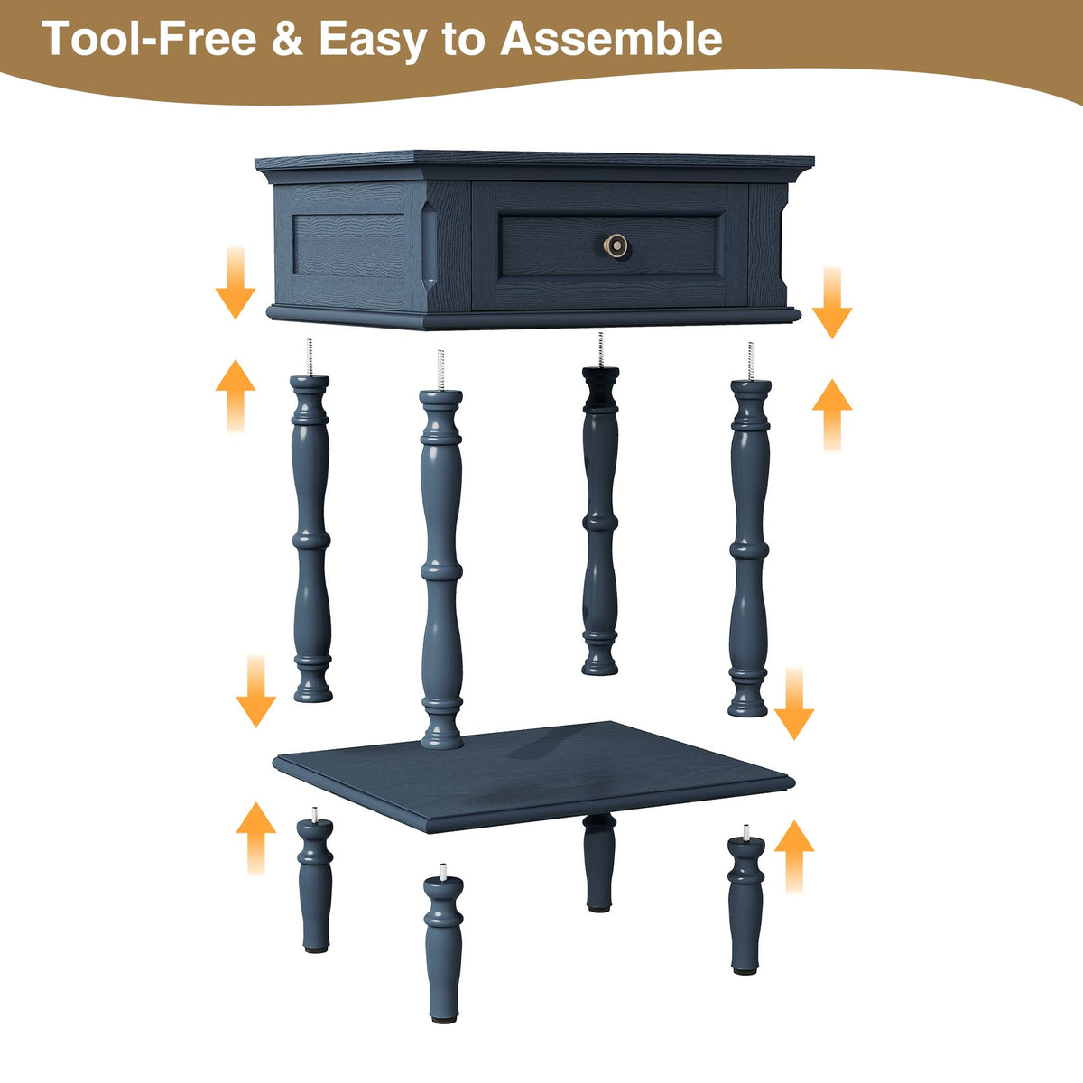 Blue Nightstands Set of 2 with Charging Station & Storage Shelf E172