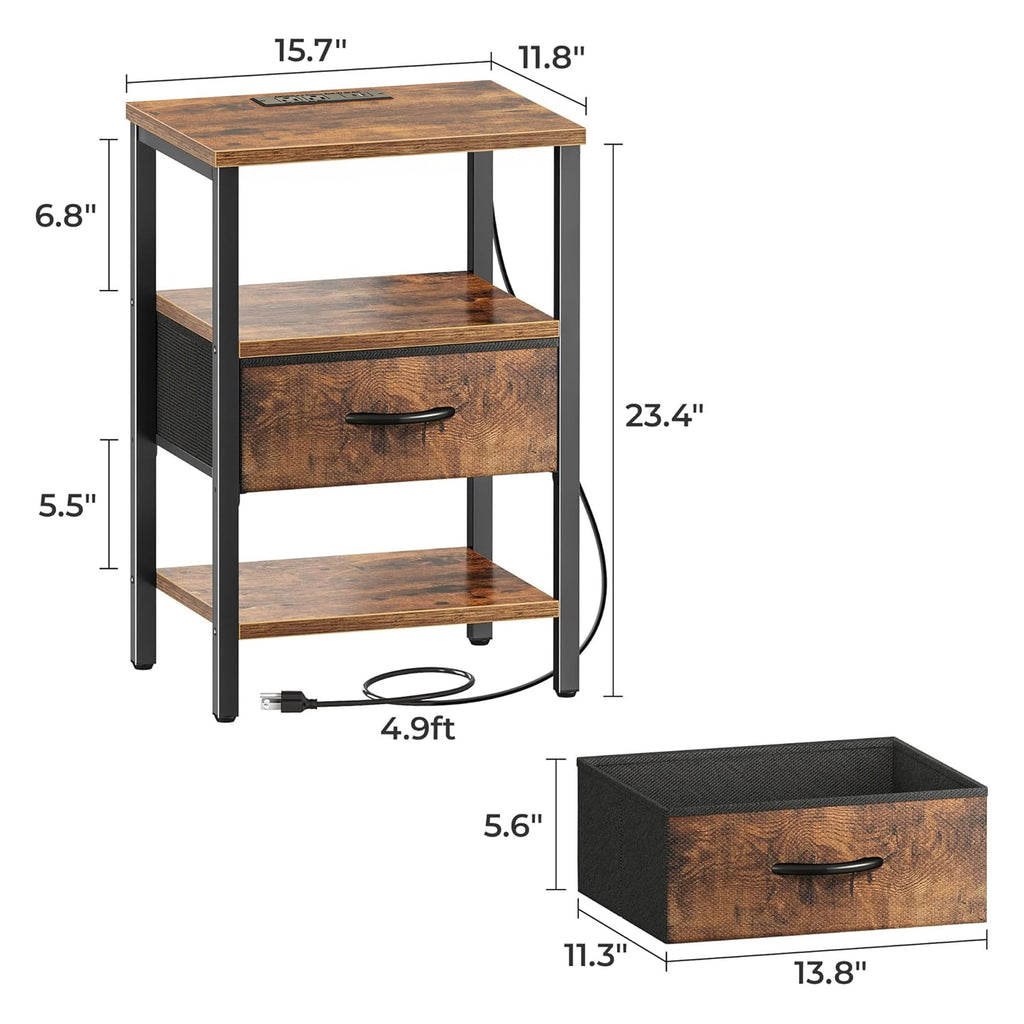 3-Tier Nightstand with Charging Station W125
