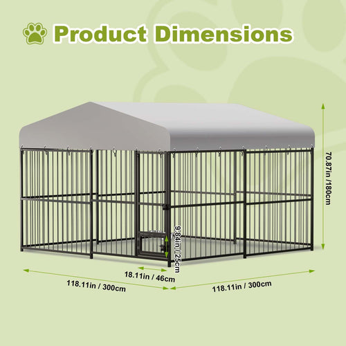 10x10x6 ft Heavy-Duty Outdoor Dog Kennel with Roof S836323