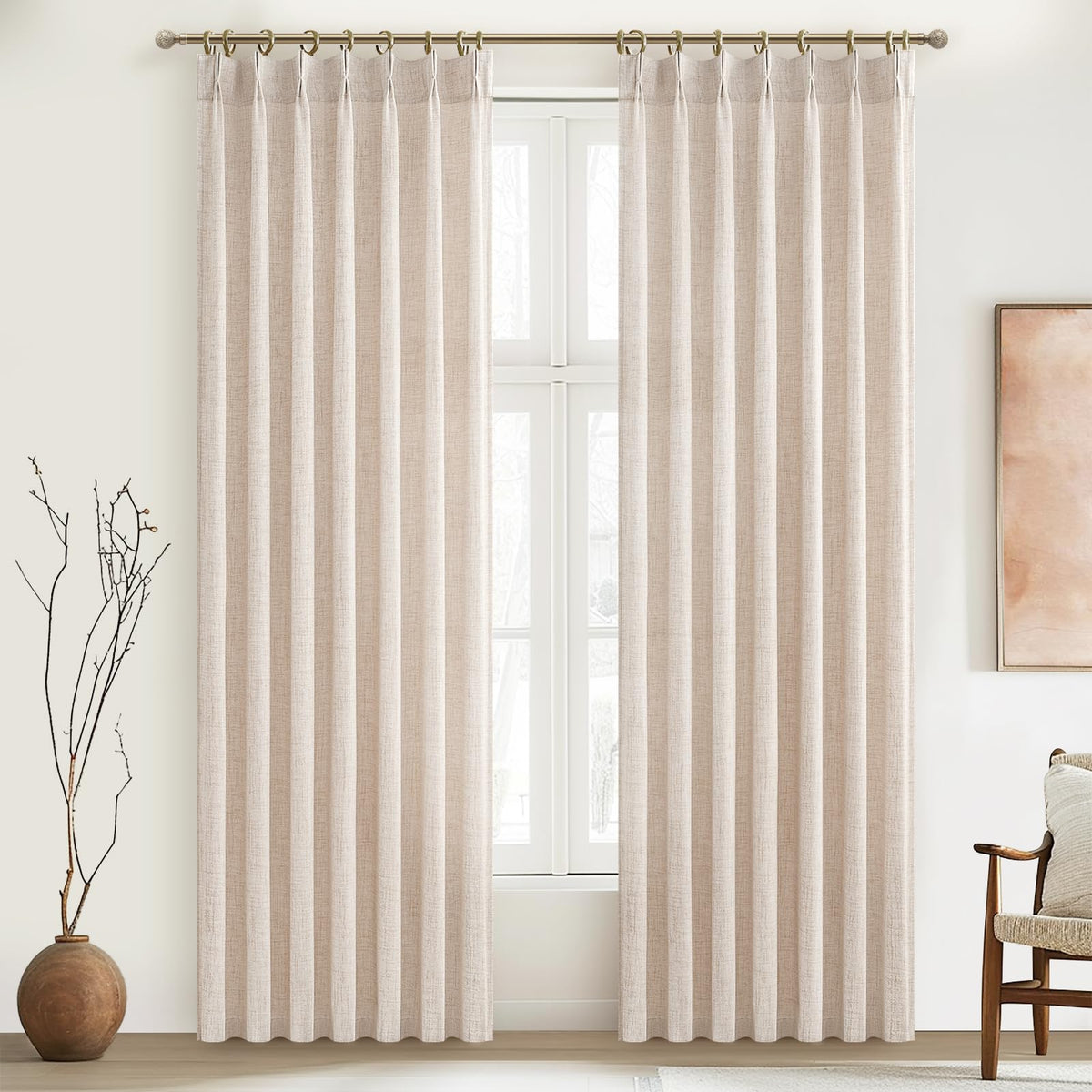 Light Filtering Semi Sheer Linen Curtains 96 Inches 2 Panels Set U55226