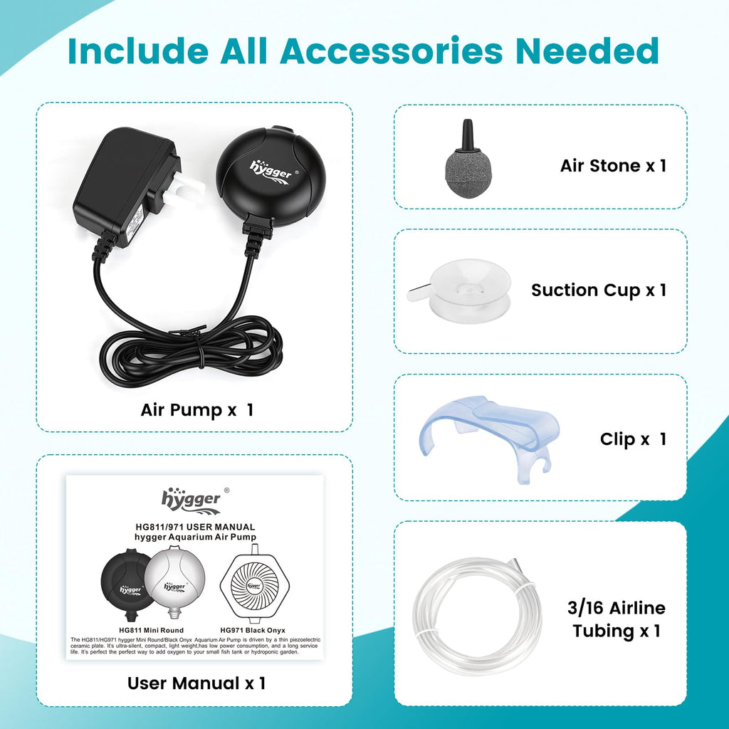 Quiet Mini Aquarium Air Pump 1.5 Watt with Air Stone Black L8027