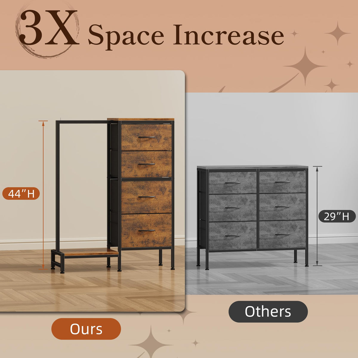 Tall Dresser with Hanging Rack, 4 Drawers T59256