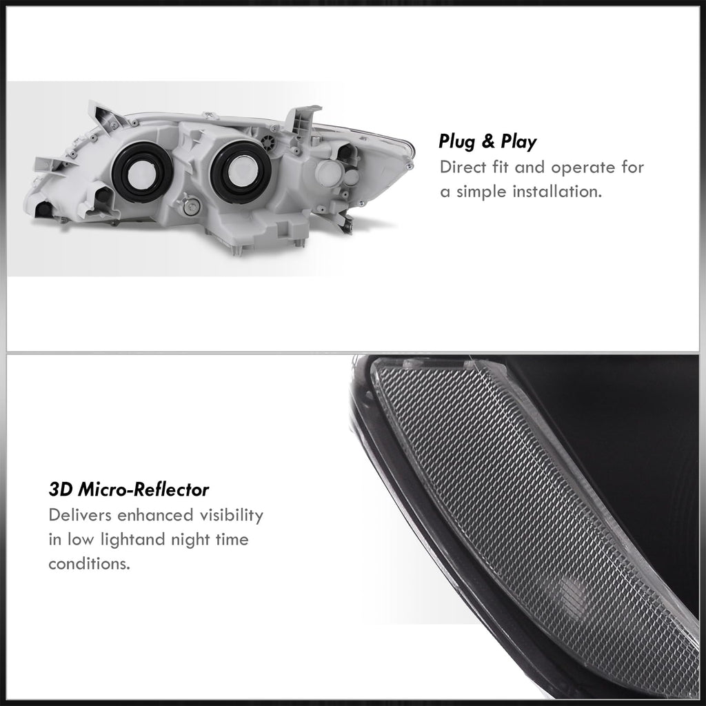 Black Clear Lens Projector Headlights Pair Set X8416