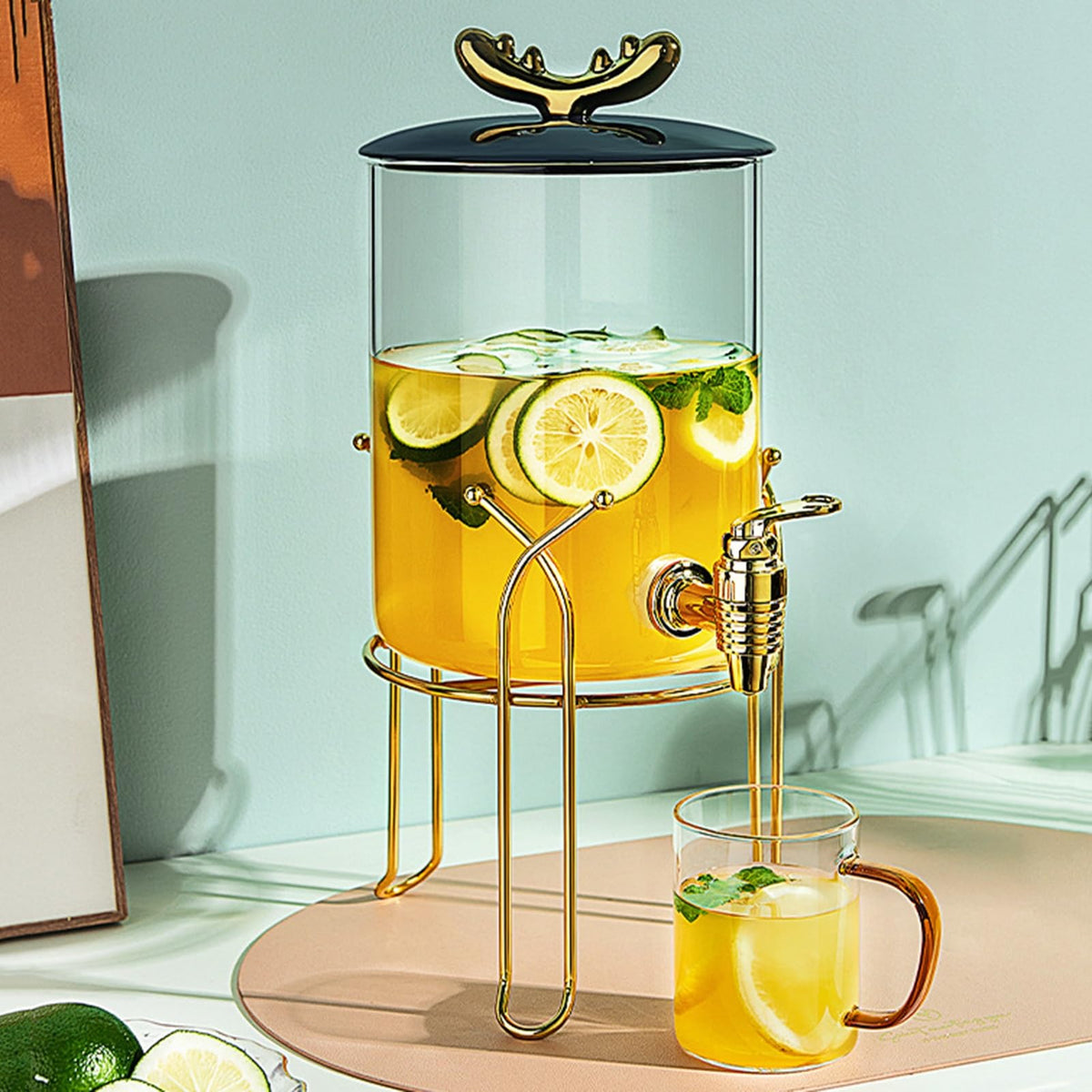 Glass Beverage Dispenser with Stand and Spigot I76329