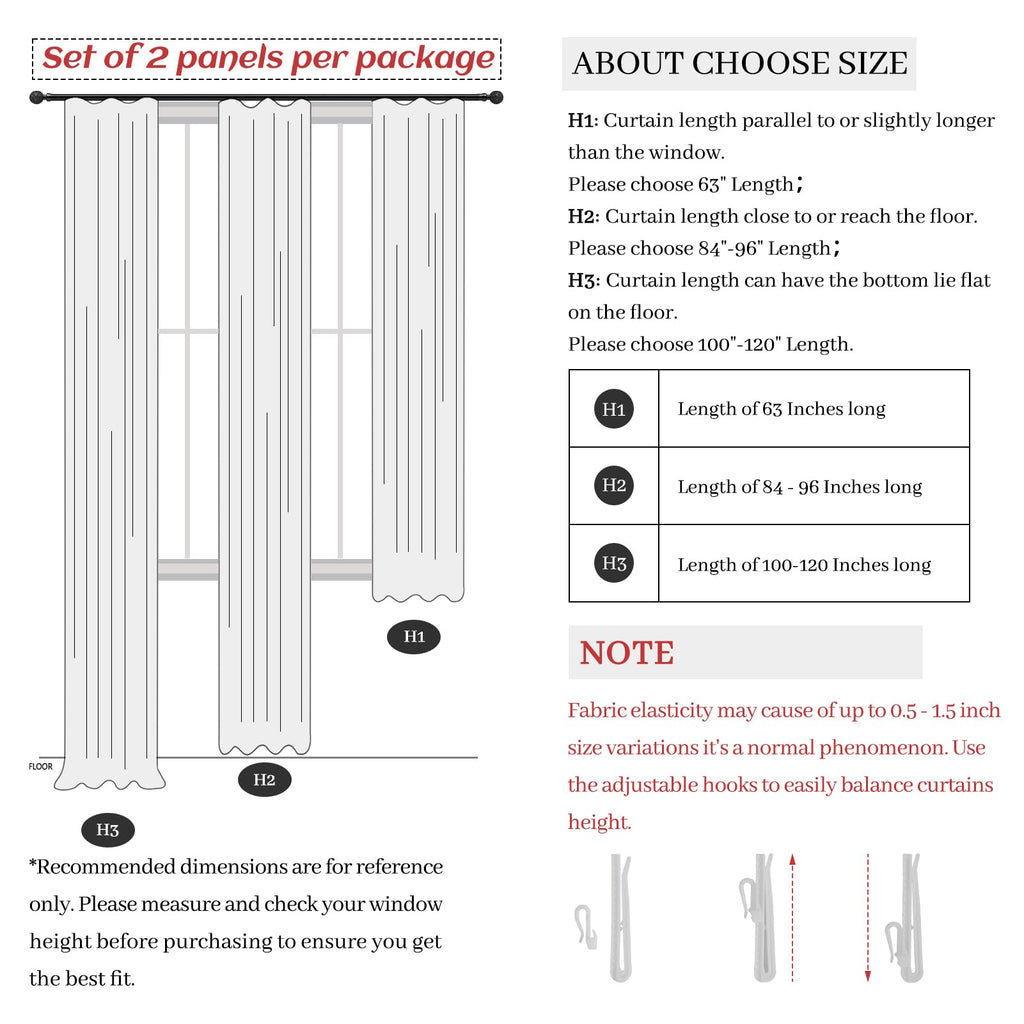 Light Filtering Semi Sheer Linen Curtains 96 Inches 2 Panels Set U55226