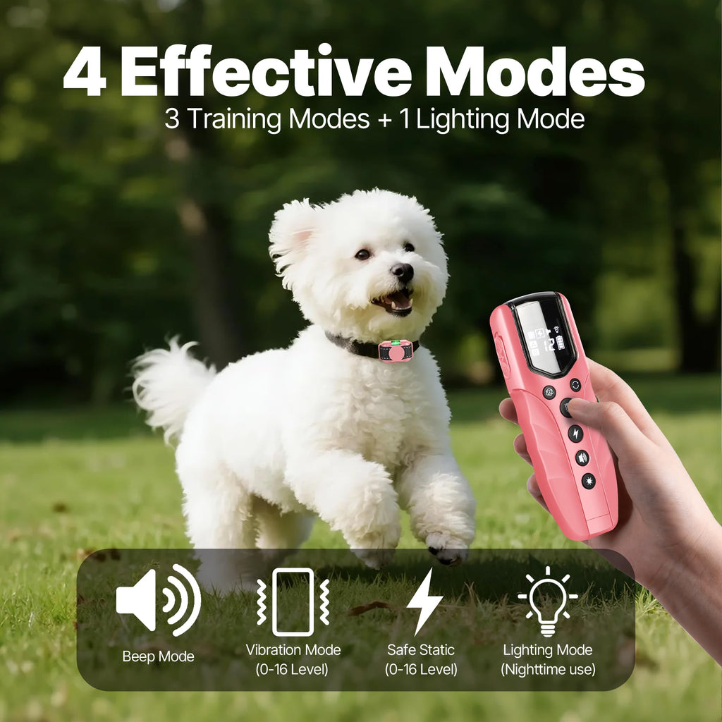 Small Dog Training Collar with Remote, Waterproof Rechargeable, Pink Z1505