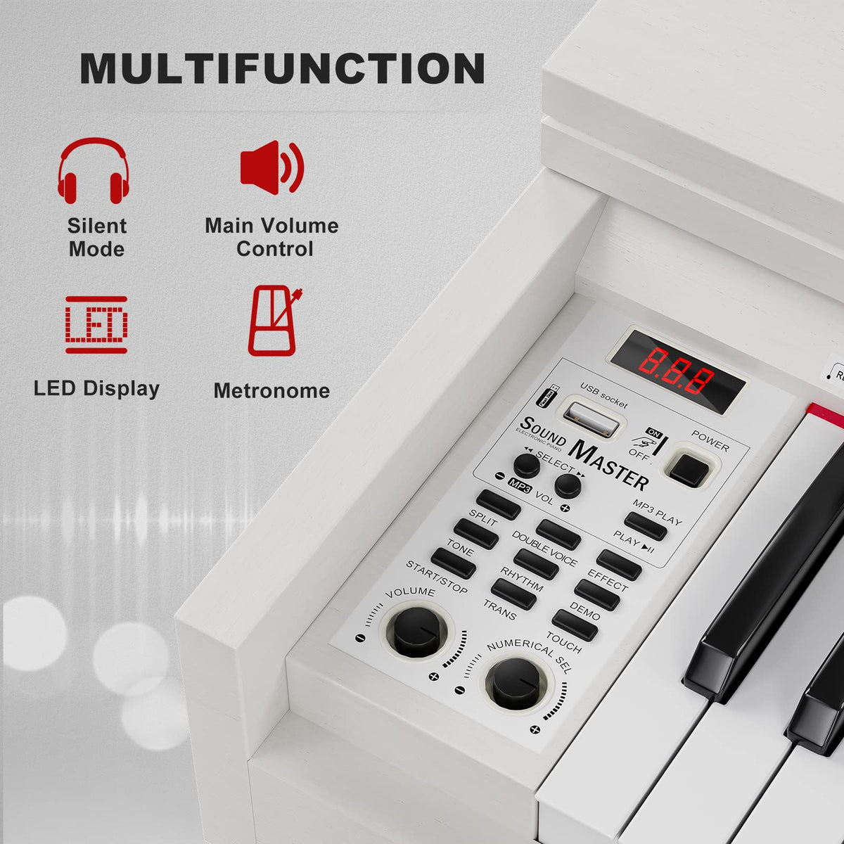 88-Key Weighted Hammer Action Digital Piano with Bench, 3 Pedal Wood Stand, White L778309