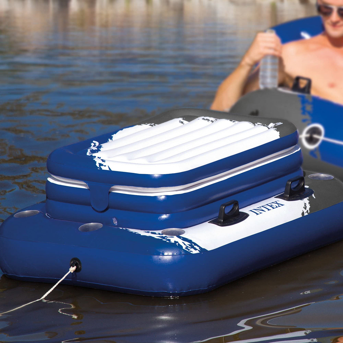 Inflatable 72 Can Cooler Float and 1 Person Floating Water Lounge Chair with Cupholders L829