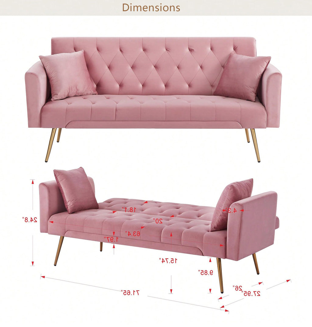 Modern Velvet Sofa Bed Futon with 2 Pillows X9019