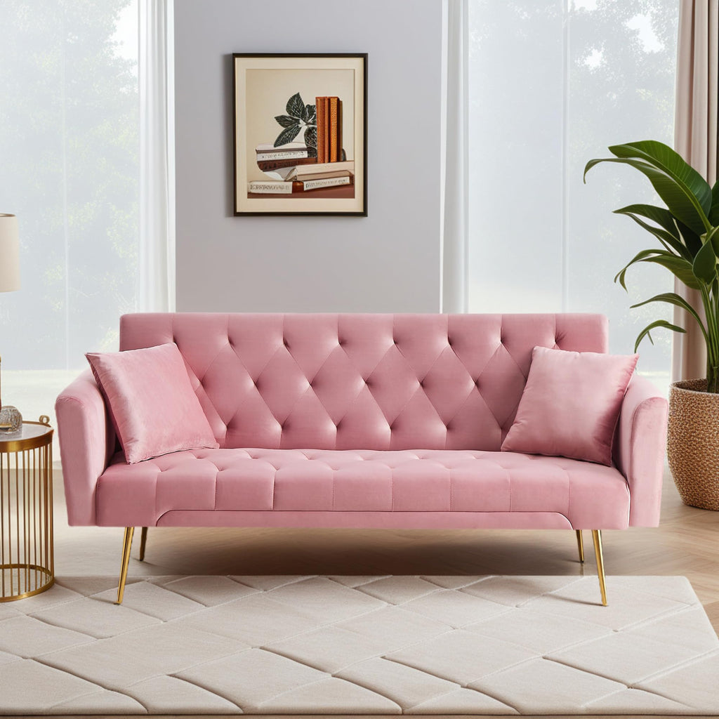 Modern Velvet Sofa Bed Futon with 2 Pillows X9019