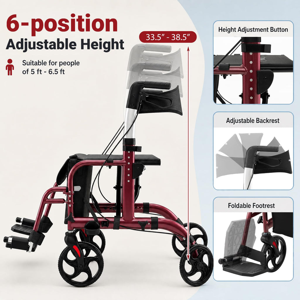 Foldable Rollator Walker 4 Wheel Transport Chair S60980
