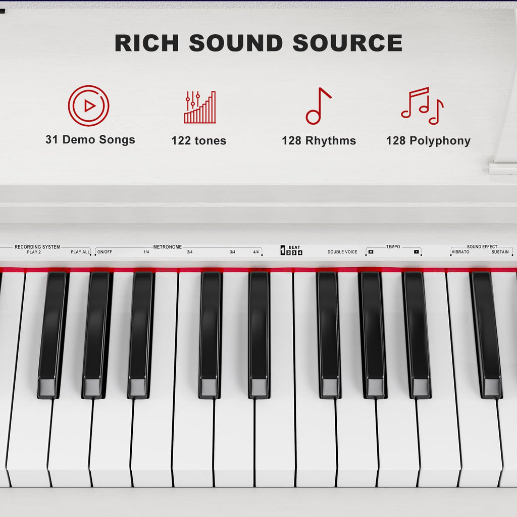 88-Key Weighted Hammer Action Digital Piano with Bench, 3 Pedal Wood Stand, White L778309
