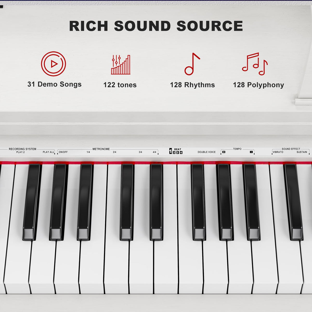 88-Key Weighted Hammer Action Digital Piano with Bench, 3 Pedal Wood Stand, White L778309