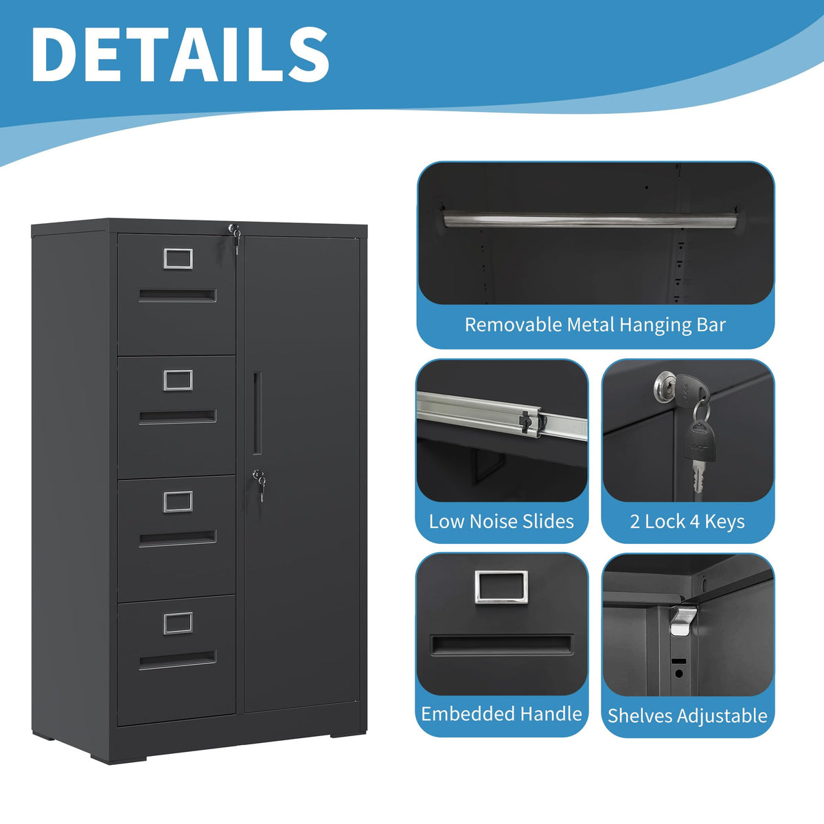 4 Drawer Metal File Cabinet with Lock D457564