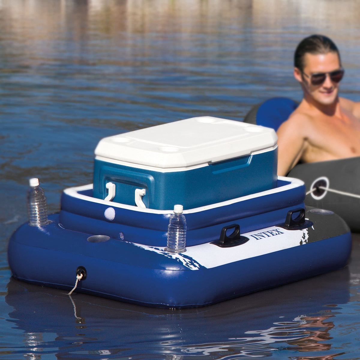 Inflatable 72 Can Cooler Float and 1 Person Floating Water Lounge Chair with Cupholders L829