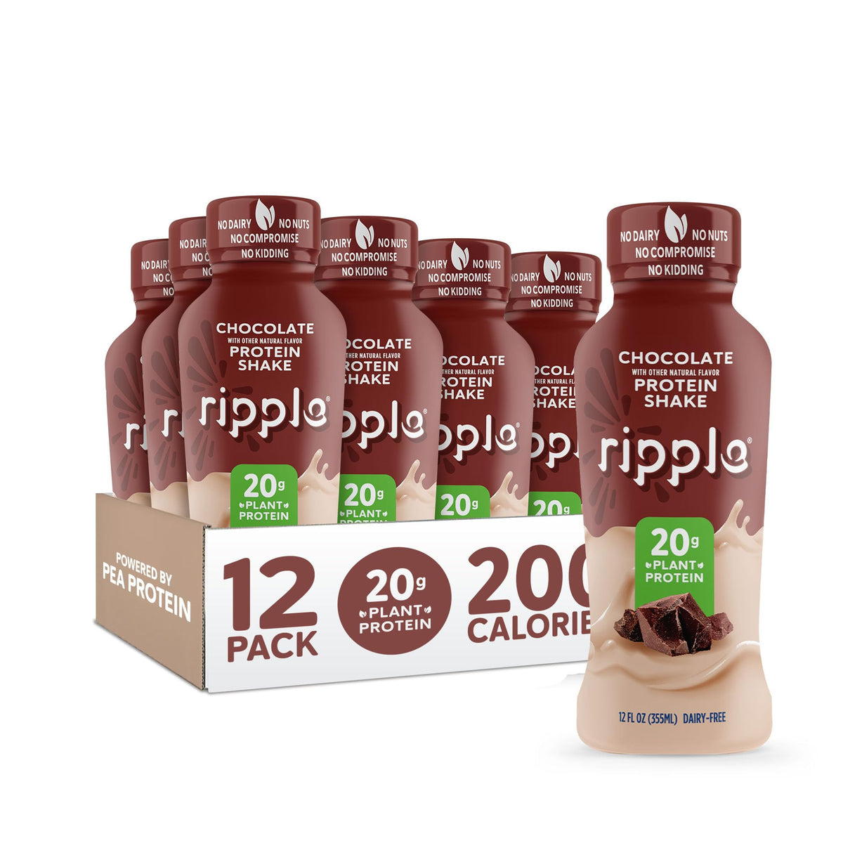 Chocolate Plant Based Protein Shake 20g Pea Protein Vegan Non GMO 12 Fl Oz Bottles Pack of 12 H771837