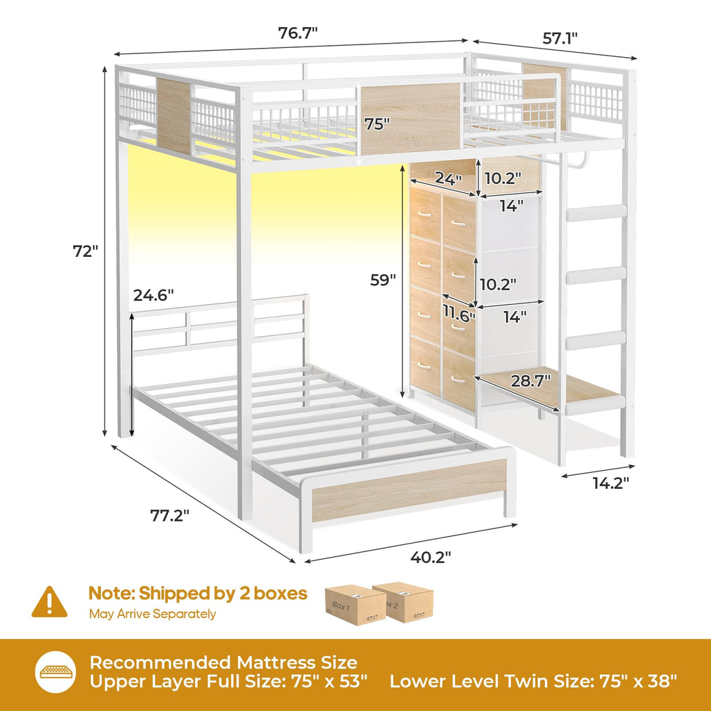 Full Over Twin Bunk Bed with 8 Storage Drawers D48150