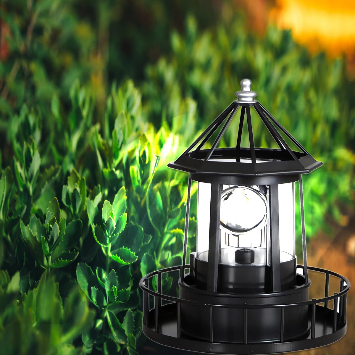 Black IP65 Waterproof Solar Rotating Lighthouse Light J741576