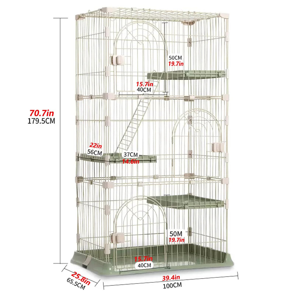 3/4-Tier Wire Cat Cage Playpen Kennel with Hammock and 3 Platforms W918096