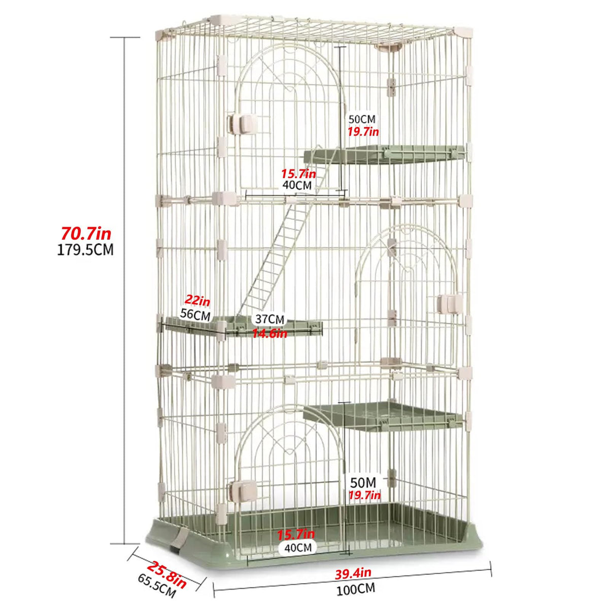 3/4-Tier Wire Cat Cage Playpen Kennel with Hammock and 3 Platforms W918096