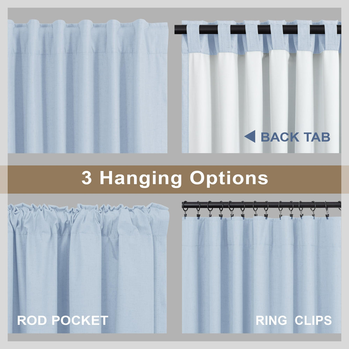 Light Blue Linen 108 Inch 2 Panel Curtain Set X258