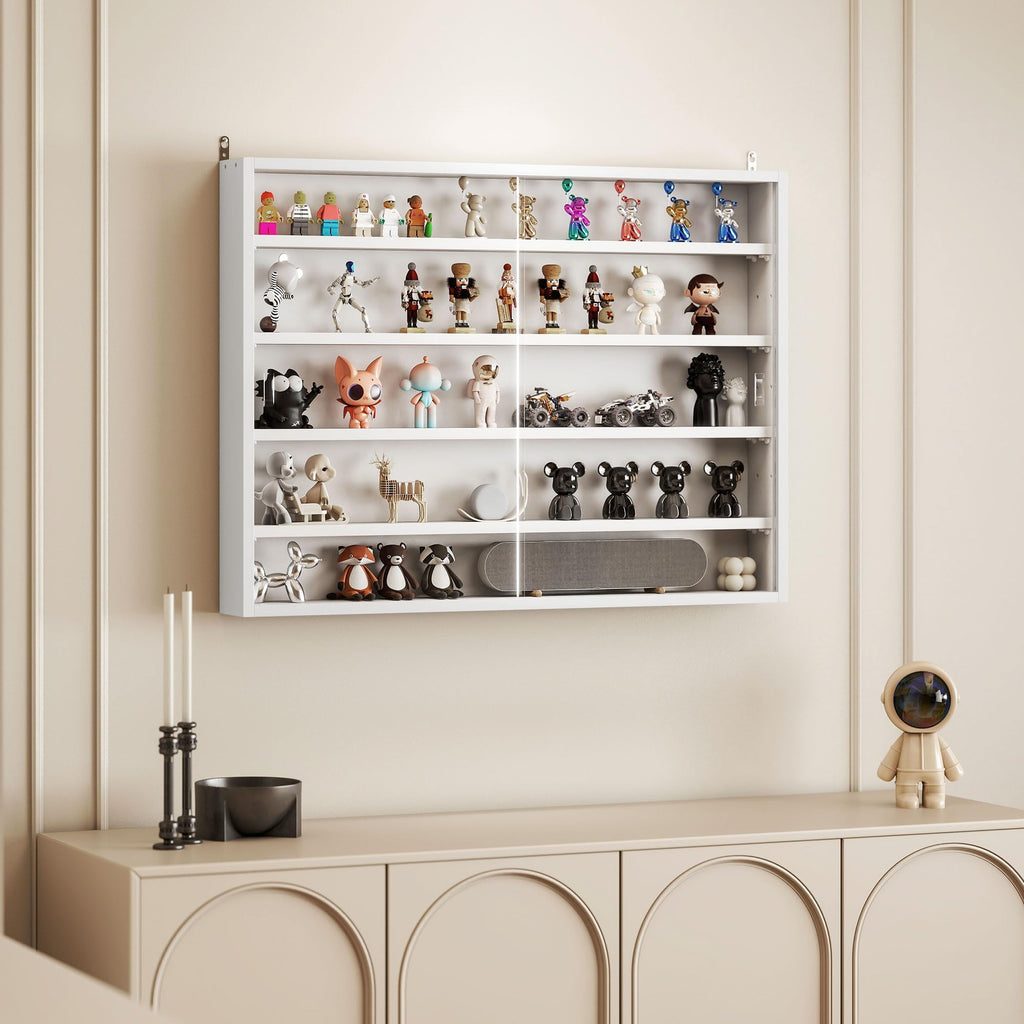 5-Tier Wall Mounted Display Cabinet with Glass Doors White A15759