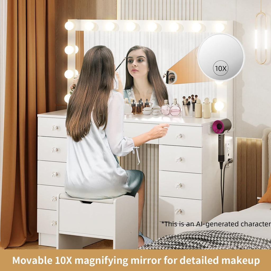 46" Vanity with Lighted Mirror and 11 Drawers J1149