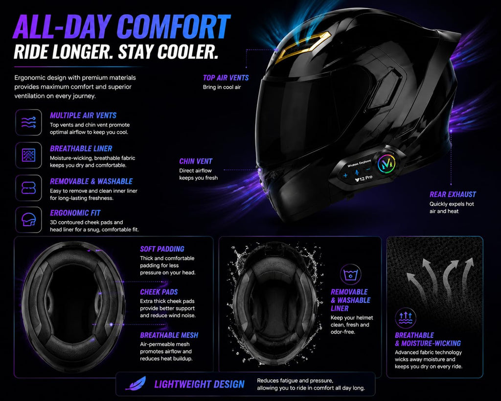 Bluetooth Modular Flip-Up Full Face Motorcycle Helmet Z63289