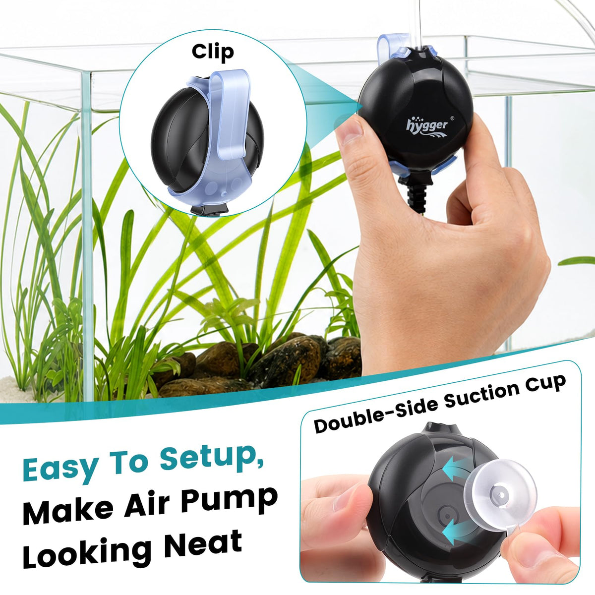 Quiet Mini Aquarium Air Pump 1.5 Watt with Air Stone Black L8027