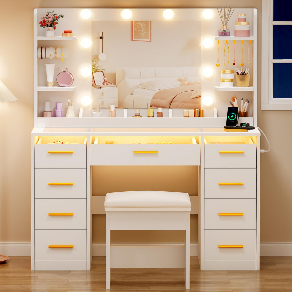 Large Vanity Desk with Mirror and Lights O348