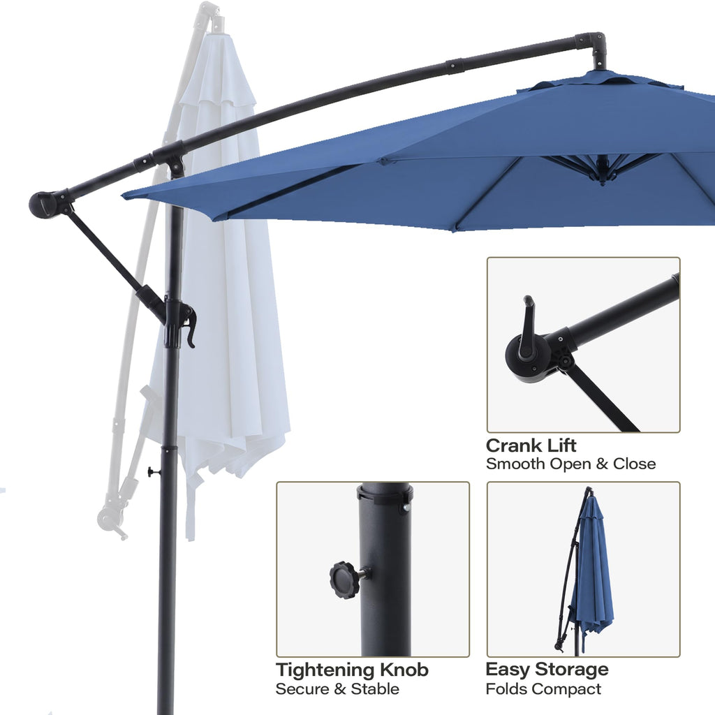 10ft Navy Blue Offset Cantilever Patio Umbrella D7391