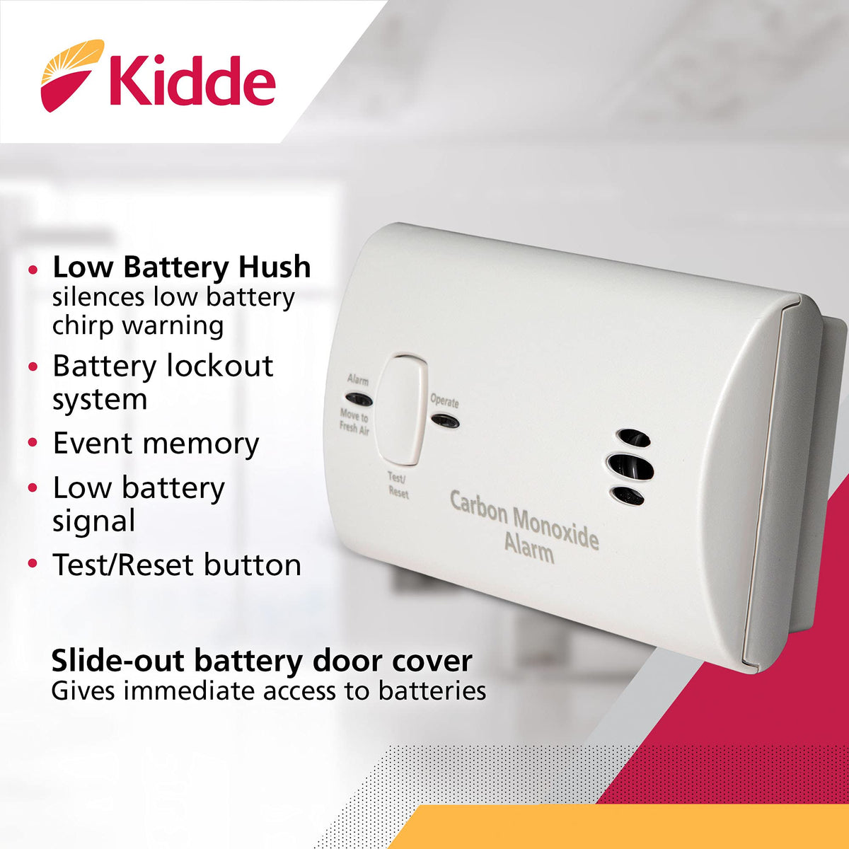 Carbon Monoxide Detector, Battery Powered CO Alarm T37350