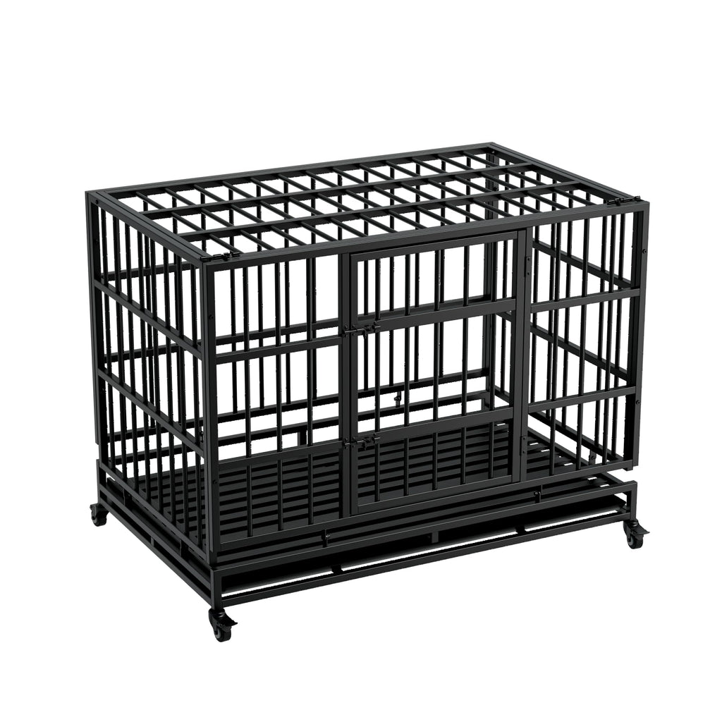 48" Metal Dog Crate with Tray & Wheels I516196