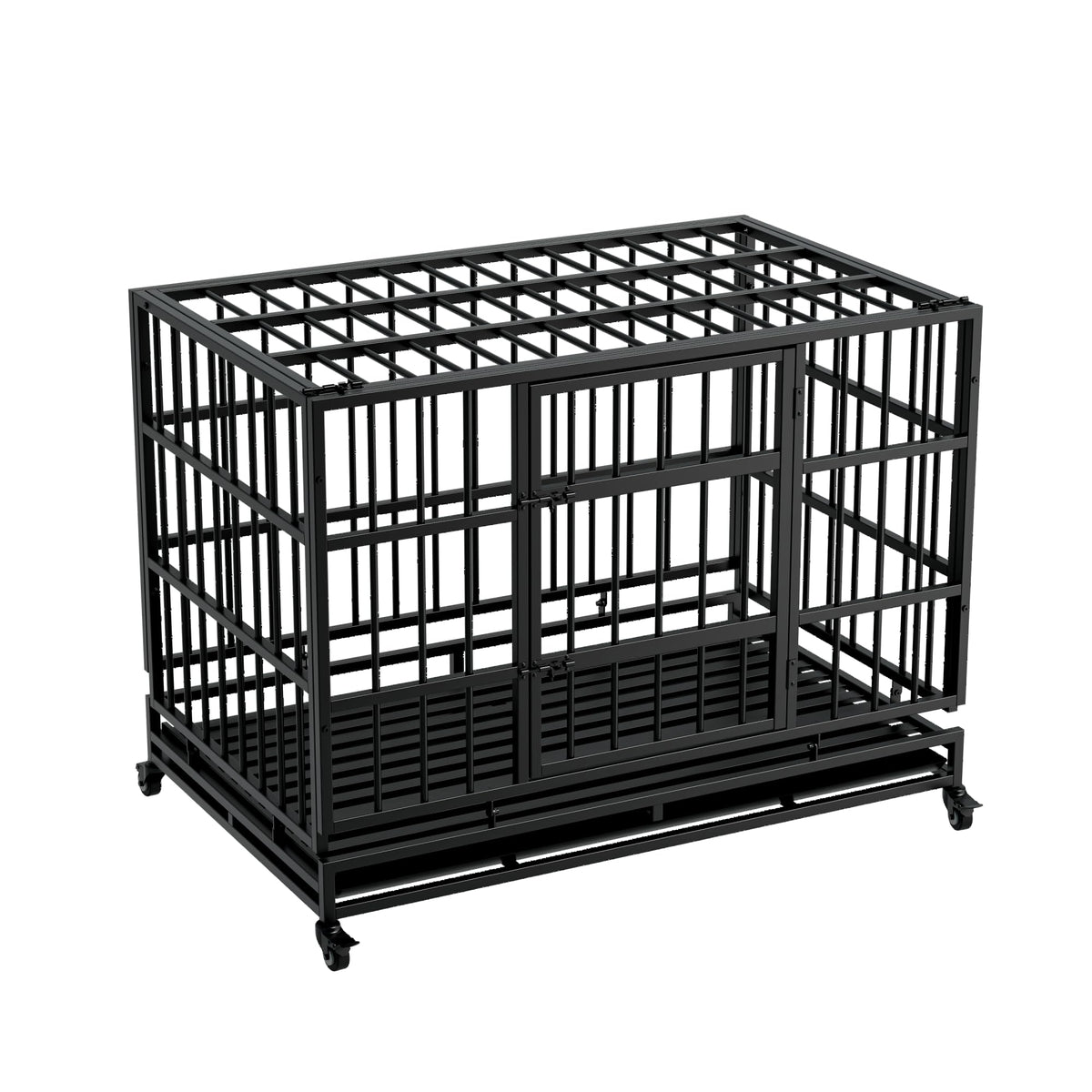 48" Metal Dog Crate with Tray & Wheels I516196