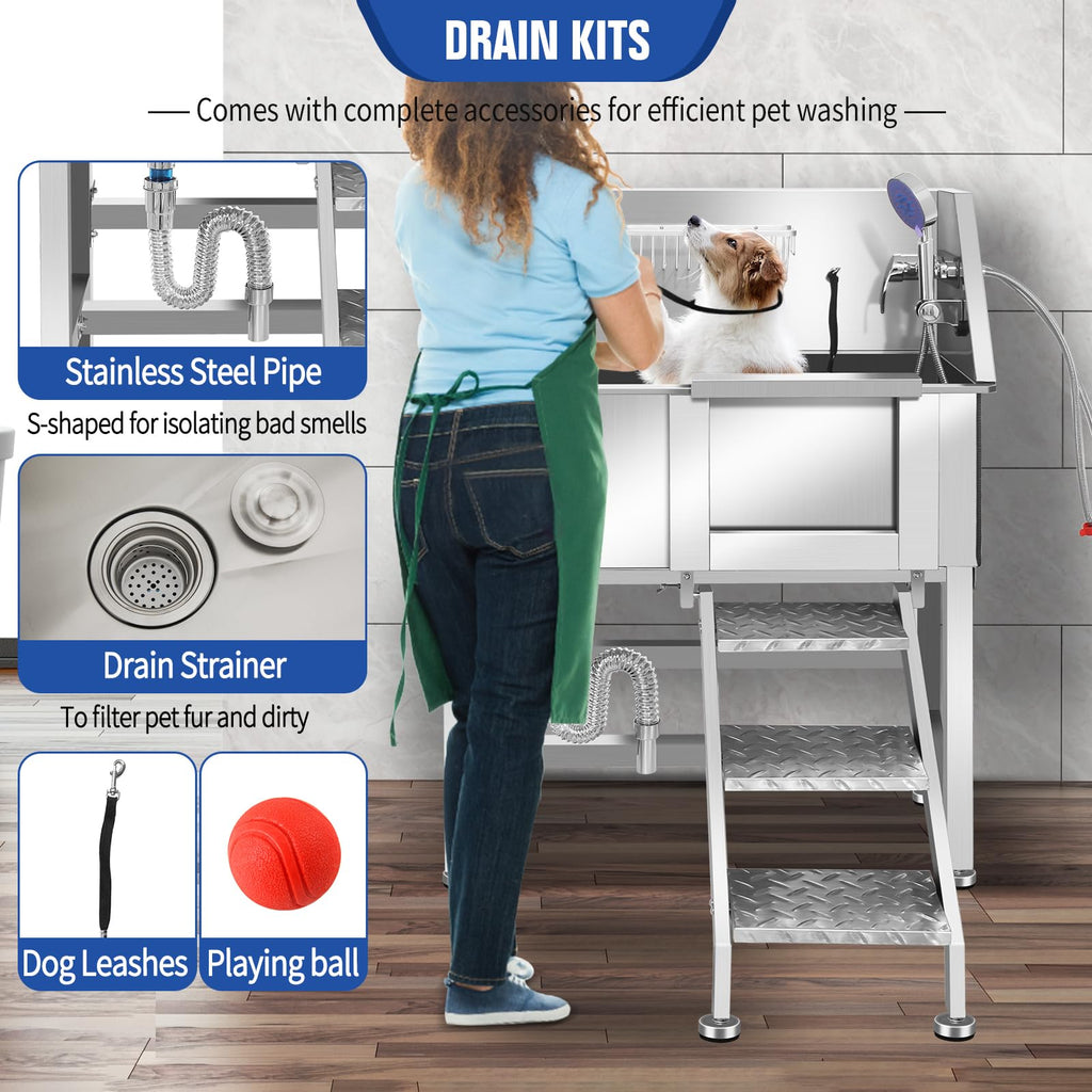 Stainless Steel Dog Washing Station with Stairs E779