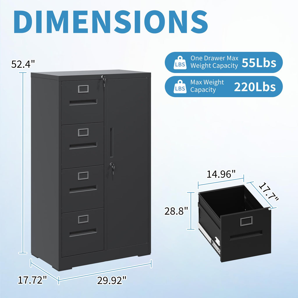4 Drawer Metal File Cabinet with Lock D457564